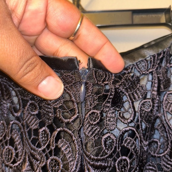 Navy crochet lace overlay skirt; dressy satin lined - Picture 6 of 8